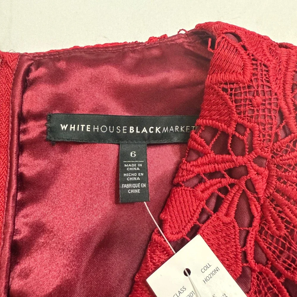 NWT! Valentine White House Black‎ Market Red Floral Lace Fit and Flare Dress 6